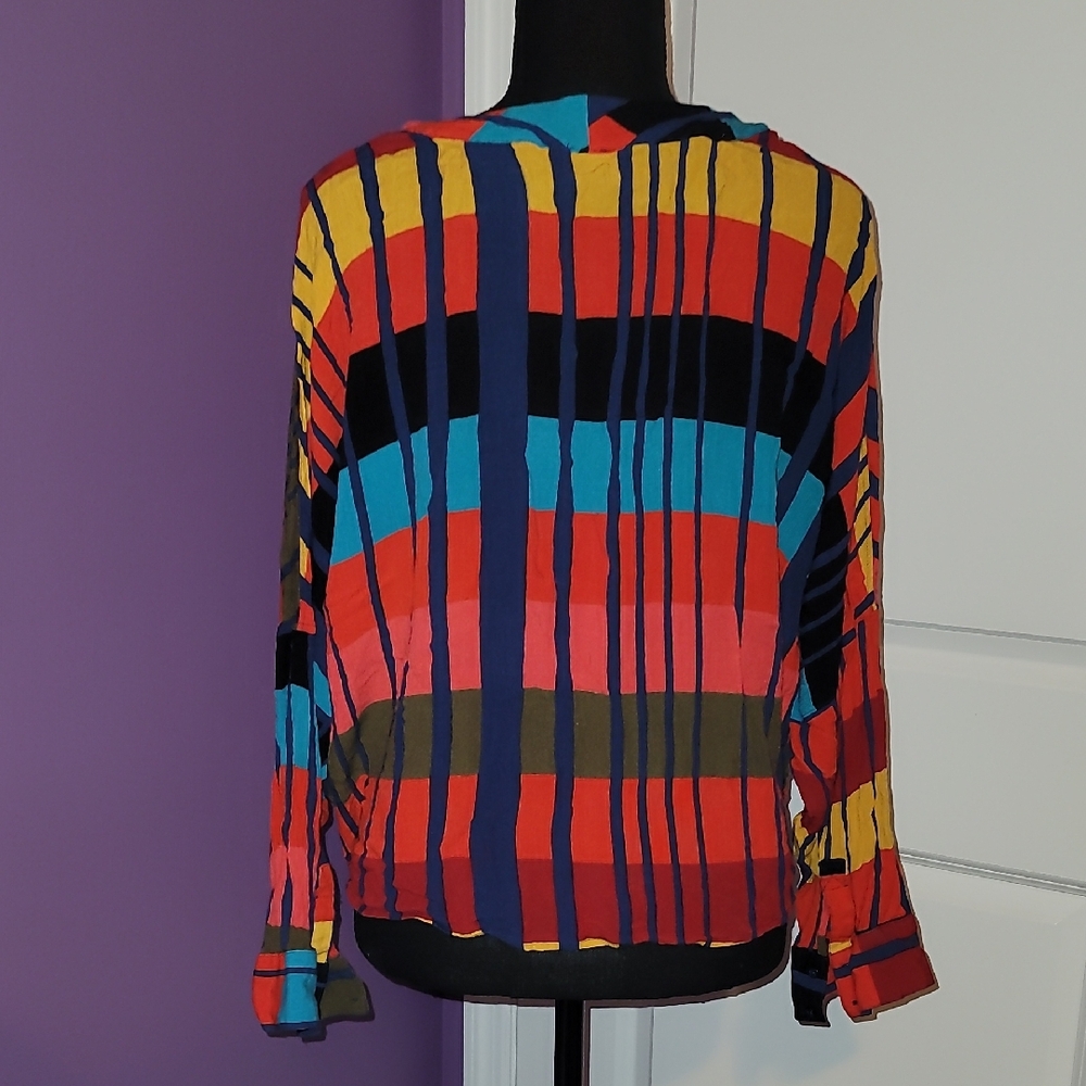 Express Multicolor Striped Button Down Crop Style… - image 4